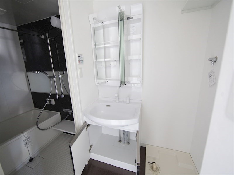 洗面設備　脱衣所　独立洗面台（シャンプードレッサー付）収納スペース有