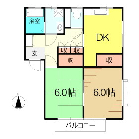 郡山市安積町長久保のアパートの間取り