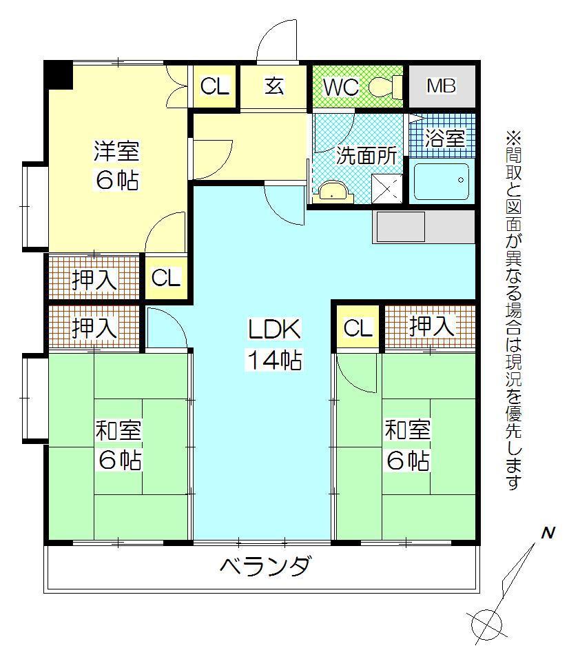 太陽田室ハイツの間取り