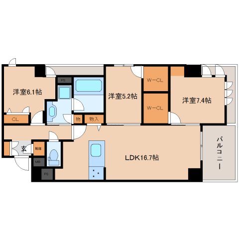 奈良市大宮町のマンションの間取り