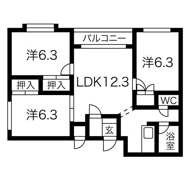 札幌市中央区宮の森二条のアパートの間取り