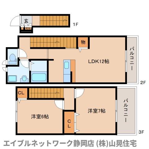 静岡市駿河区下川原南のアパートの間取り