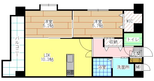 北九州市小倉北区片野のマンションの間取り