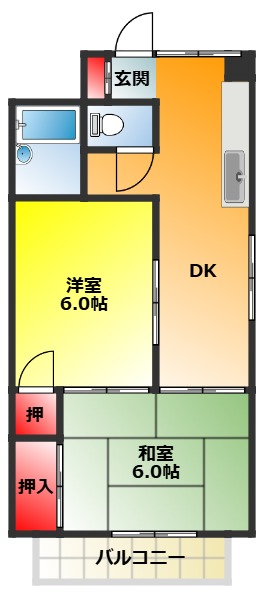 地下鉄今里筋線 瑞光四丁目駅 徒歩5分 4階建 築52年の間取り写真