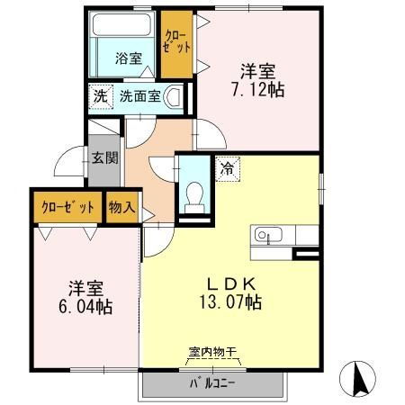 一宮市木曽川町里小牧のアパートの間取り