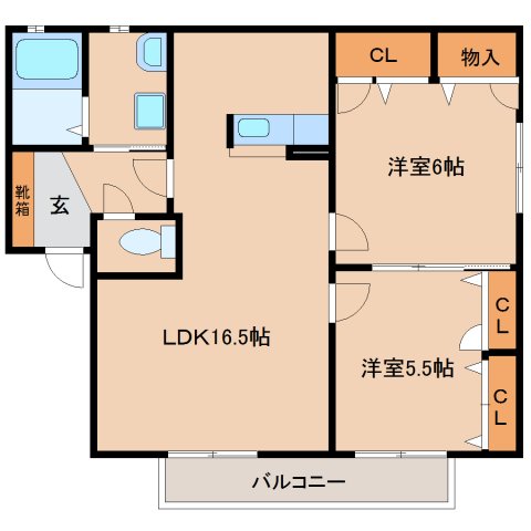 橿原市新口町のアパートの間取り