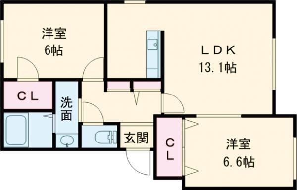 苫小牧市若草町のアパートの間取り