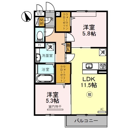 明石市沢野南町のアパートの間取り