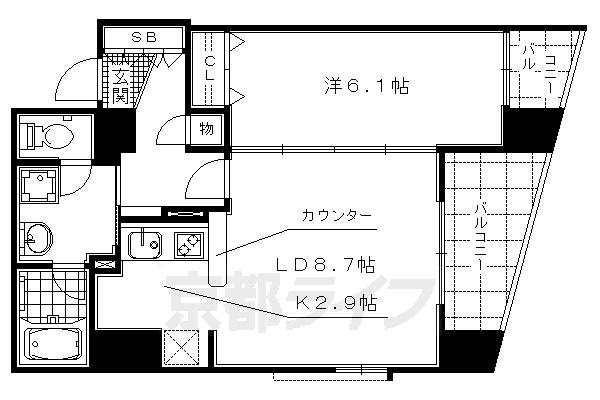 京都市右京区西院東中水町のマンションの間取り