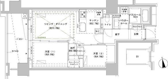 【新宿区南山伏町のマンションの間取り】