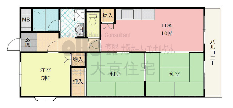 八尾市緑ヶ丘のマンションの間取り