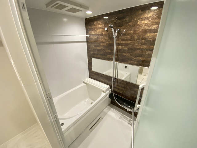 バス・シャワールーム　ダウンライトと化粧パネルが上質なバスタイムを演出いたします