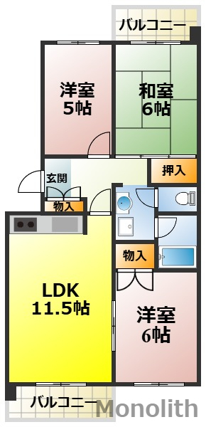 泉北鴨谷台3丁6号棟の間取り写真