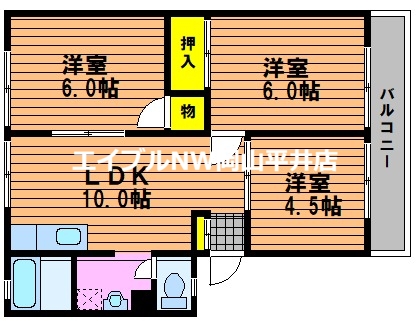 岡山市中区桜橋のアパートの間取り