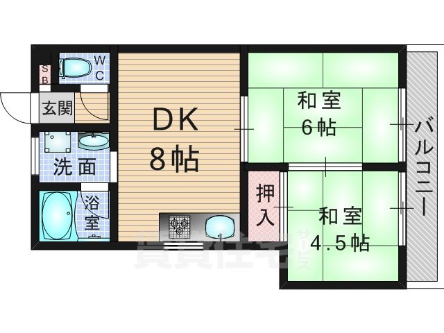 京都市伏見区過書町のマンションの間取り