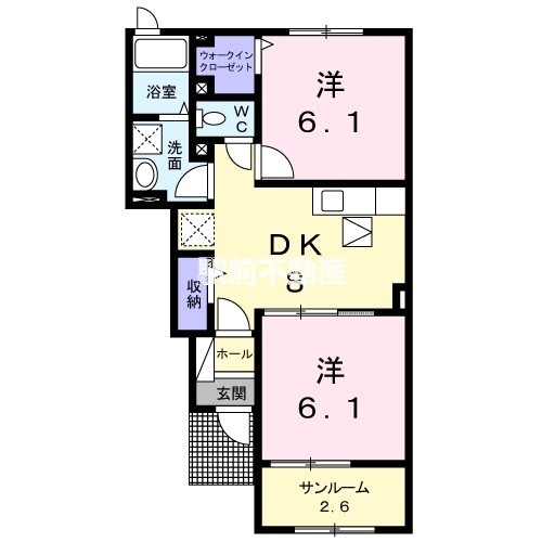 久留米市北野町十郎丸のアパートの間取り