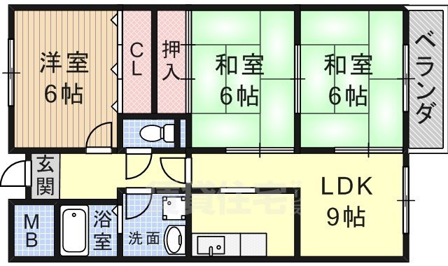 堺市北区百舌鳥西之町のマンションの間取り