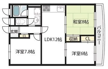 【吹田市上山田のアパートの間取り】