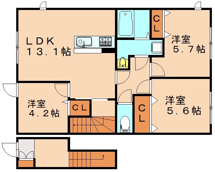 北九州市若松区ひびきの北のアパートの間取り