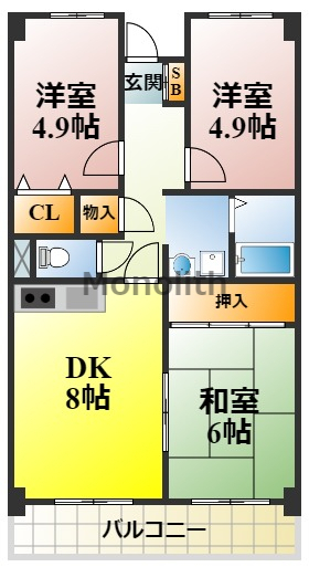 河内長野市小山田町のマンションの間取り