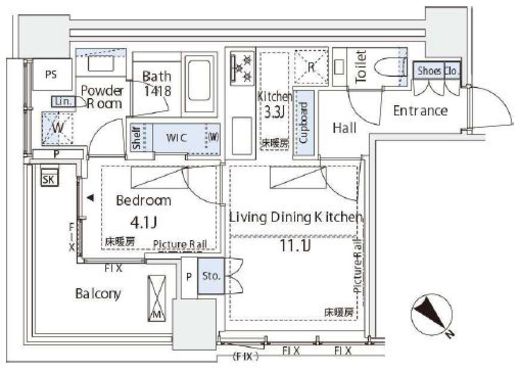 港区虎ノ門のマンションの間取り