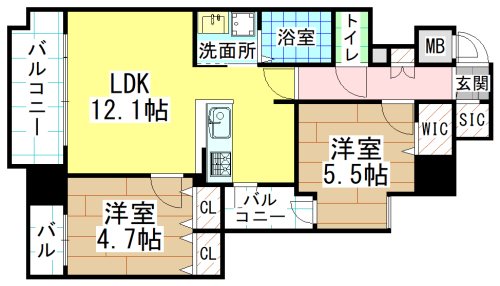 北九州市小倉南区津田新町のマンションの間取り