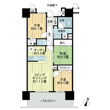 サーパス桟橋通二丁目の間取り