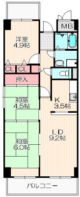 八尾市緑ヶ丘のマンションの間取り