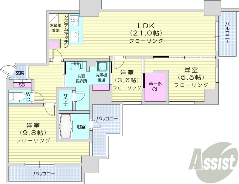 北広島市中央のマンションの間取り