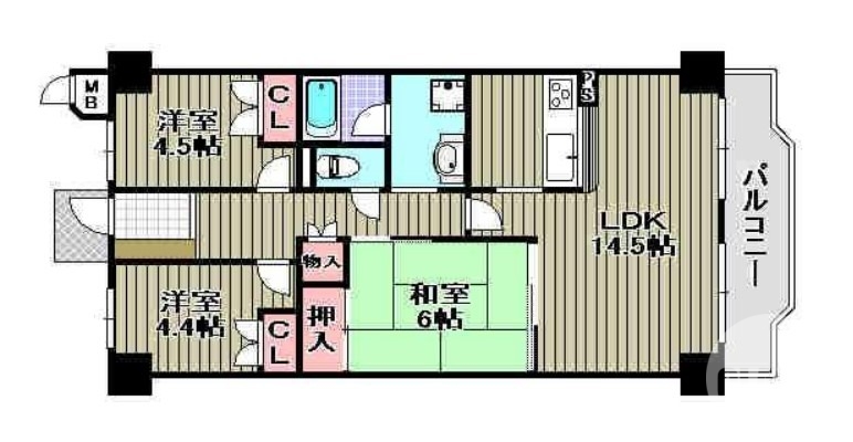 堺市北区東上野芝町のマンションの間取り