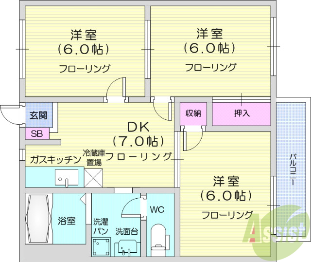 仙台市泉区泉ケ丘のアパートの間取り