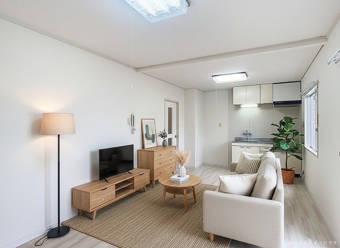 居室・リビング　AI画像です、家具は付きませんのでご了承ください。