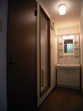 洗面設備　独立洗面台、小物を置くことができて便利です