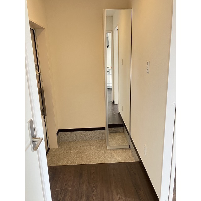 玄関　大型ミラー付きシューズボックスあり