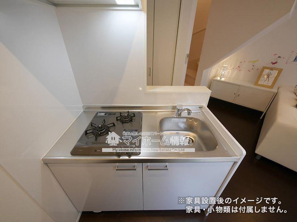 キッチン　2口ガスコンロ付きのキッチン
