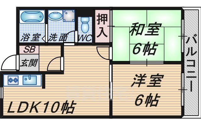 阪急宝塚線 岡町駅 徒歩20分 4階建 築37年の間取り写真
