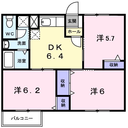 津山市小田中のアパートの間取り