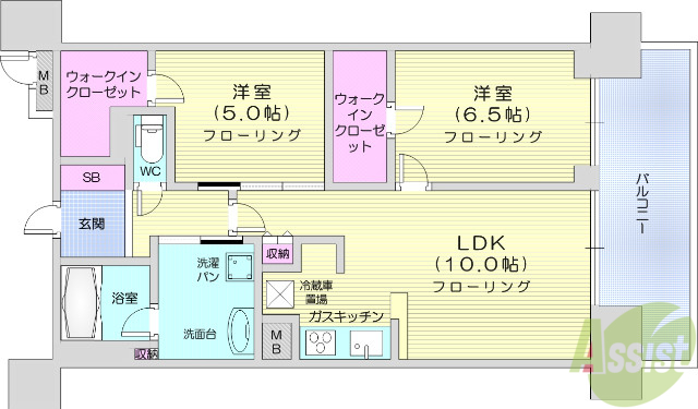 仙台市宮城野区榴ケ岡のマンションの間取り