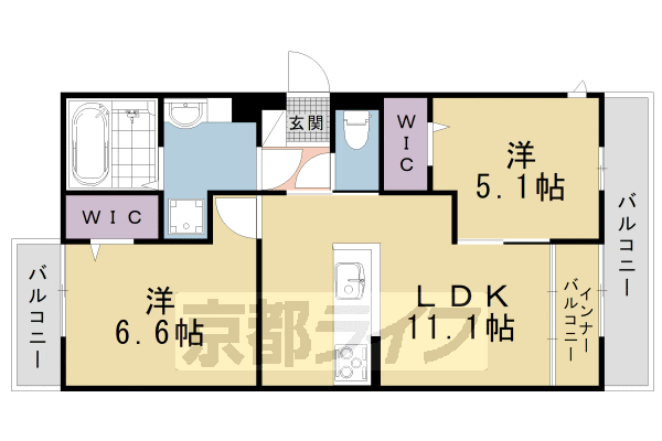 京都市左京区下鴨下川原町のアパートの間取り