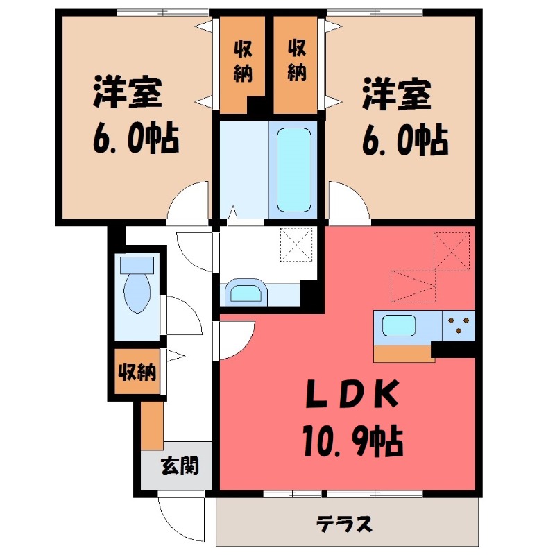 小山市大字立木のアパートの間取り