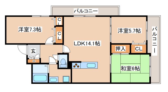 神戸シフレ雲雀ヶ丘の間取り