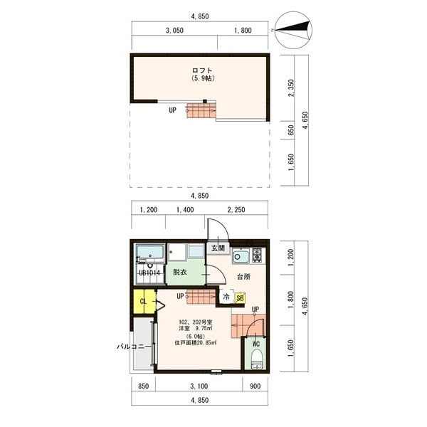 名古屋市中川区荒中町のアパートの間取り