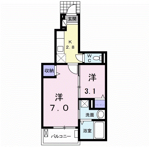 広島市安佐南区上安のアパートの間取り