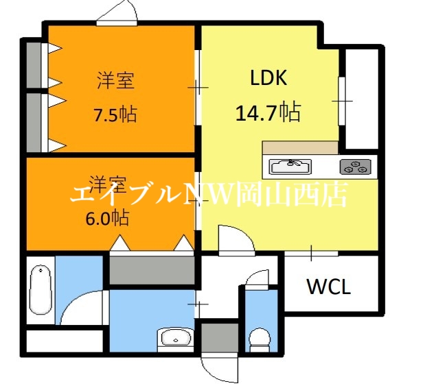 岡山市北区田町のマンションの間取り