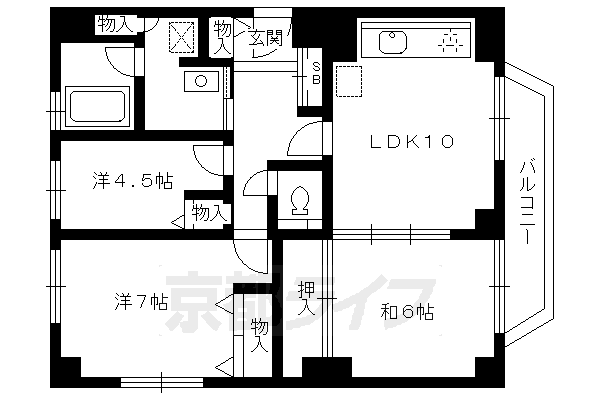 京都市左京区下鴨夜光町のマンションの間取り