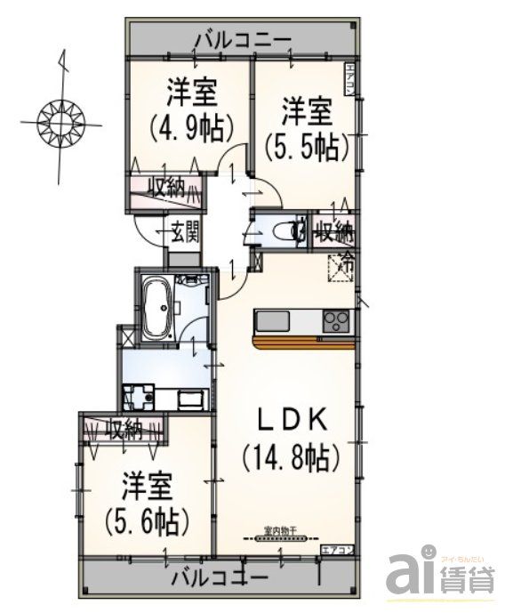 【国立市中のアパートの間取り】