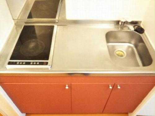 キッチン　2口ラジエントヒーター付き。部屋により設備が異なる場合あり。