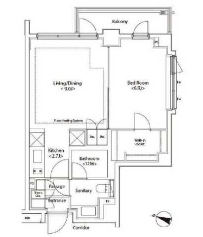 新宿区喜久井町のマンションの間取り