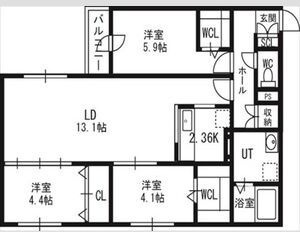 札幌市北区北十二条西のマンションの間取り