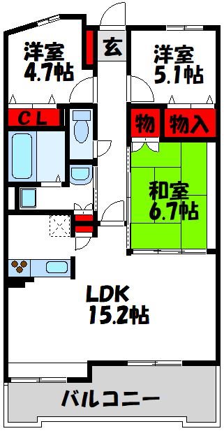 宗像市赤間駅前のマンションの間取り